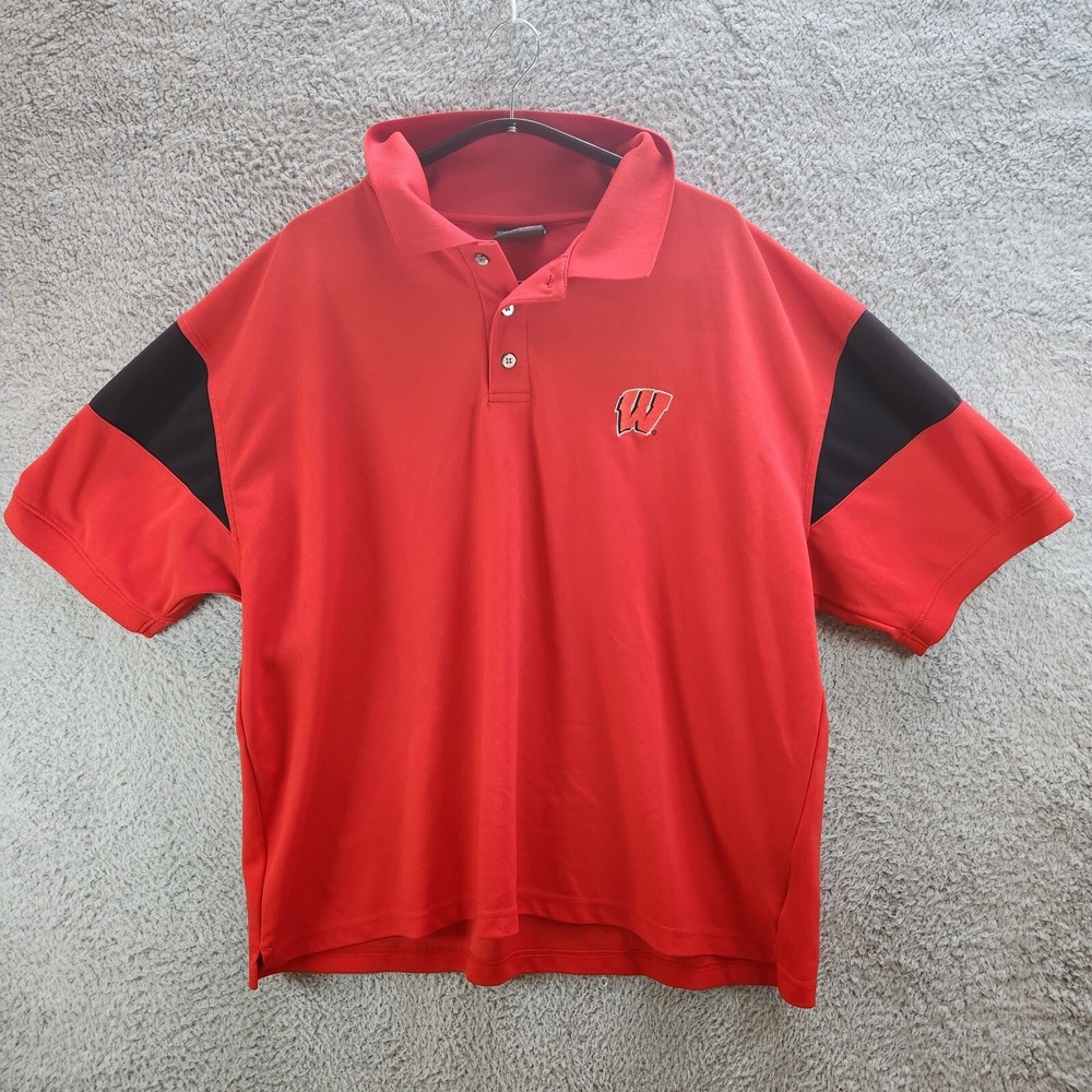 Wisconsin Badgers Polo Shirt Men 2XL Red P2 Pro Player Logo Football Sports